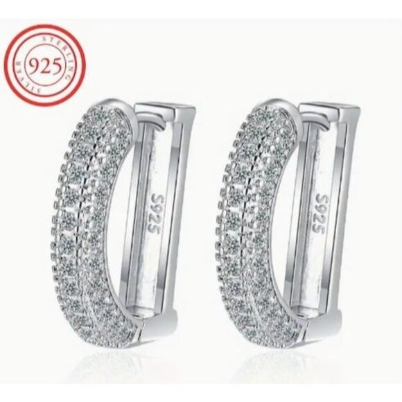 18k White Gold Vermeil Simulated Diamond Zircon Inlaid Hoop Earrings - Picture 1 of 7